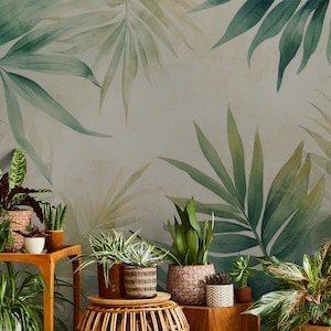 Modern colorful tropical leaf wallpaper | Wall Decor | Home Renovation | Wall Art | Peel and Stick Or Non Self-Adhesive Vinyl Wallpaper