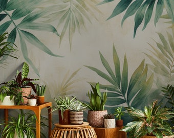 Modern colorful tropical leaf wallpaper | Wall Decor | Home Renovation | Wall Art | Peel and Stick Or Non Self-Adhesive Vinyl Wallpaper