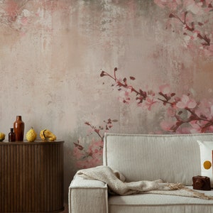 Kirschblütenzweig Betontapete Wanddekoration Hausrenovierung Wandkunst Vinyl-Tapete zum Abziehen und Aufkleben oder nicht selbstklebend Bild 5