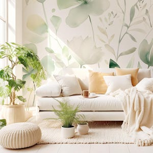 Light green botanical wallpaper | Leaves Wall Mural | Home Renovation | Wall Art | Peel and Stick Or Non Self-Adhesive Vinyl Wallpaper