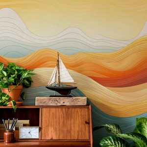 Colorful waves abstract wall mural | Wall Decor | Home Renovation | Wall Art | Peel and Stick Or Non Self-Adhesive Vinyl Wallpaper