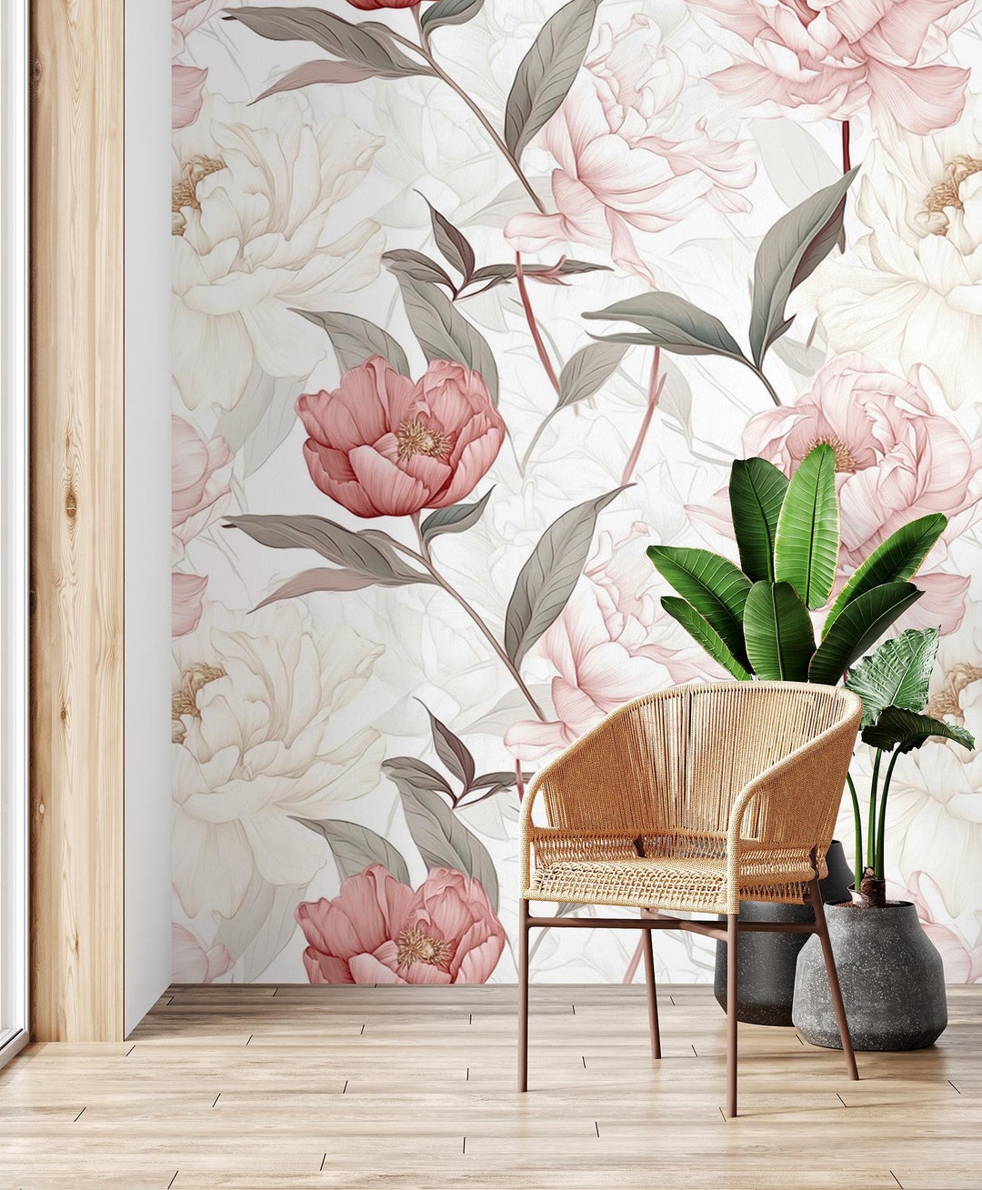 Pink Vintage Botanical Wallpaper | Peony Wall Mural | Home Renovation ...