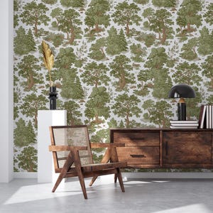 Green forest Wallpaper | Tree botanical Wall Decor | Home Renovation | Wall Art | Peel and Stick Or Non Self-Adhesive Vinyl Wallpaper