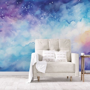 Carta da parati nebulosa acquerello cosmico arcobaleno | Decorazione da parete | Ristrutturazione casa | Arte della parete | Carta da parati in vinile staccabile e incollabile o non autoadesiva