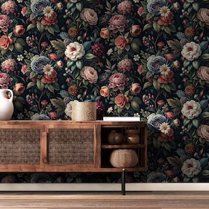 Vintage Botanical Wallpaper, Dark Floral Wall Mural | Home Renovation ...