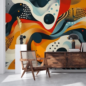 Papier peint géométrique coloré, décoration intérieure abstraite | Rénovation domiciliaire | Art mural | Papier peint vinyle à décoller et à coller ou non autocollant