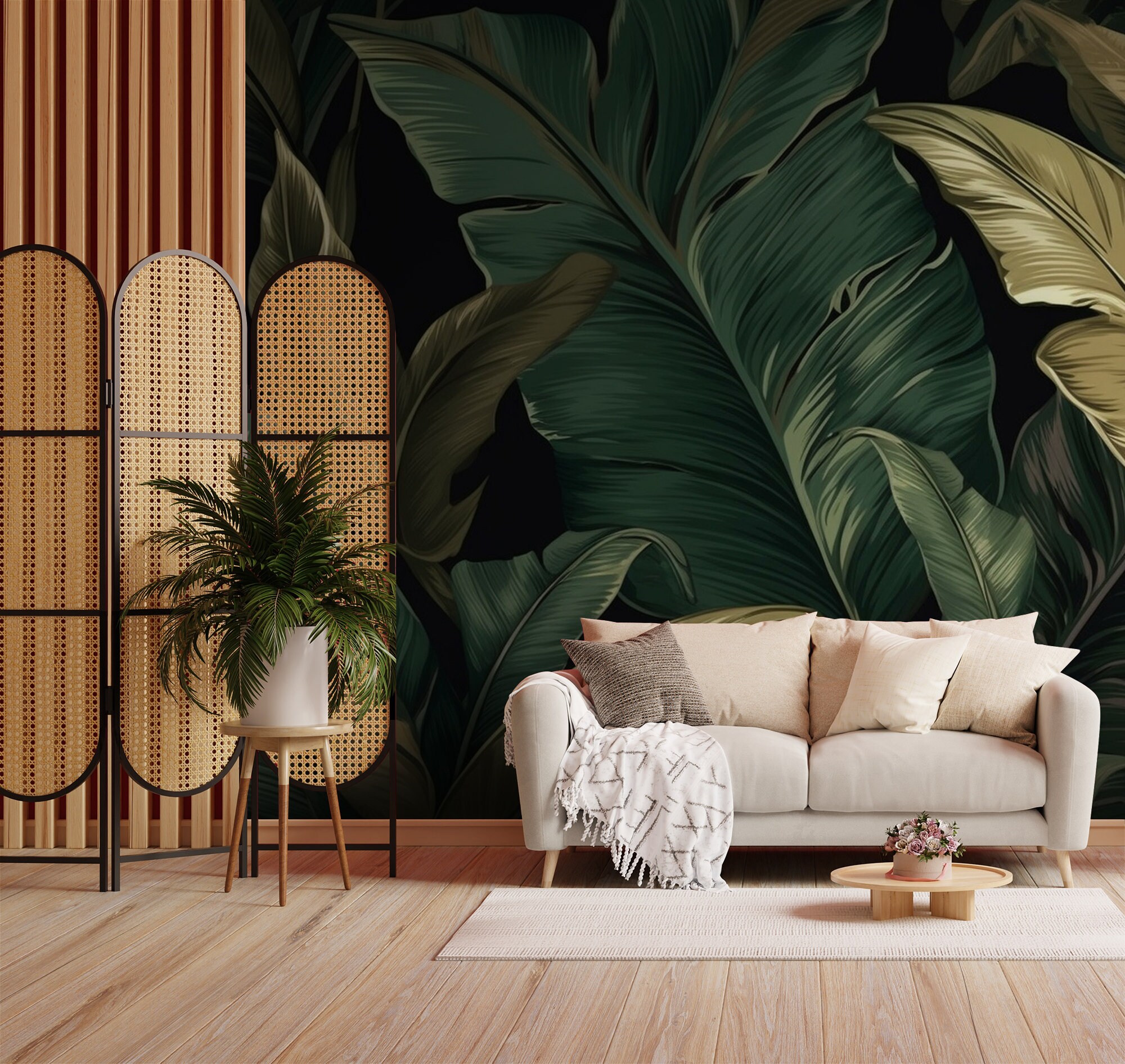 Dark Green Wallpaper With Tropical Leaves| Wall Decor | Home Renovation ...
