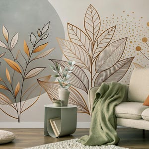 Abstract botanical wallpaper | Leaves Mural | Home Decor | Home Renovation | Wall Art | Peel and Stick Or Non Self-Adhesive Vinyl Wallpaper