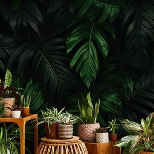 Dark Green Tropical Wallpaper, Palm Leaf | Wall Decor | Home Renovation ...
