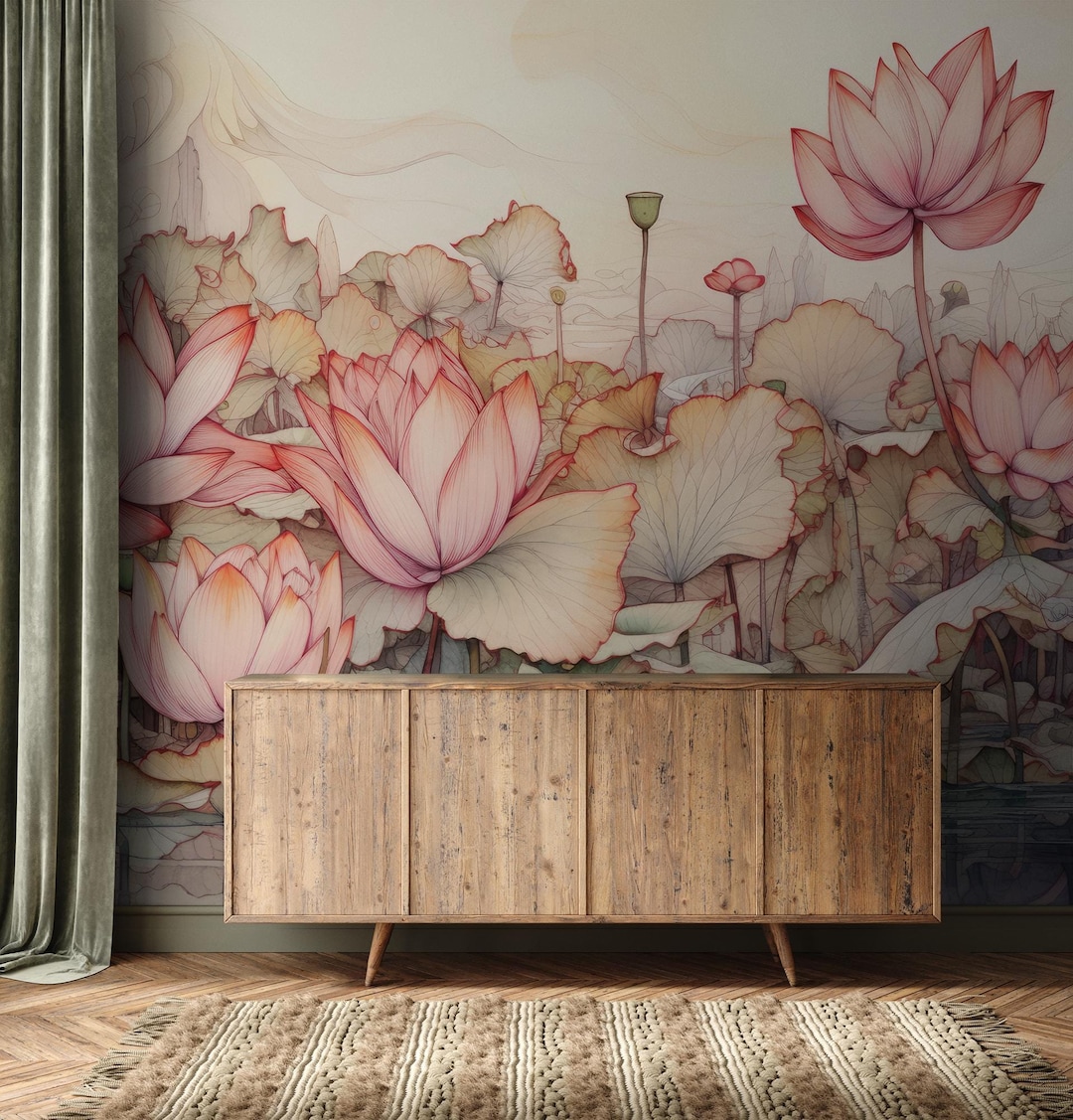 Pink Flower Wallpaper | Watercolor Botanical Wall Mural | Home ...
