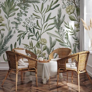 Watercolor leaf wallpaper, floral, botanical Home Decor | Home Renovation | Wall Art | Peel and Stick Or Non Self-Adhesive Vinyl Wallpaper