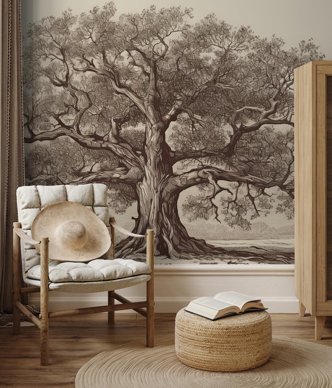 Brown Vintage Tree Wallpaper | Nature Wall Mural | Home Renovation ...
