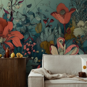 Vintage tropical botanical wallpaper | Wall Decor | Home Renovation | Wall Art | Peel and Stick Or Non Self-Adhesive Vinyl Wallpaper
