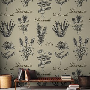 Medicinal Herb Wallpaper, Botanical Wall Mural | Home Renovation | Wall ...