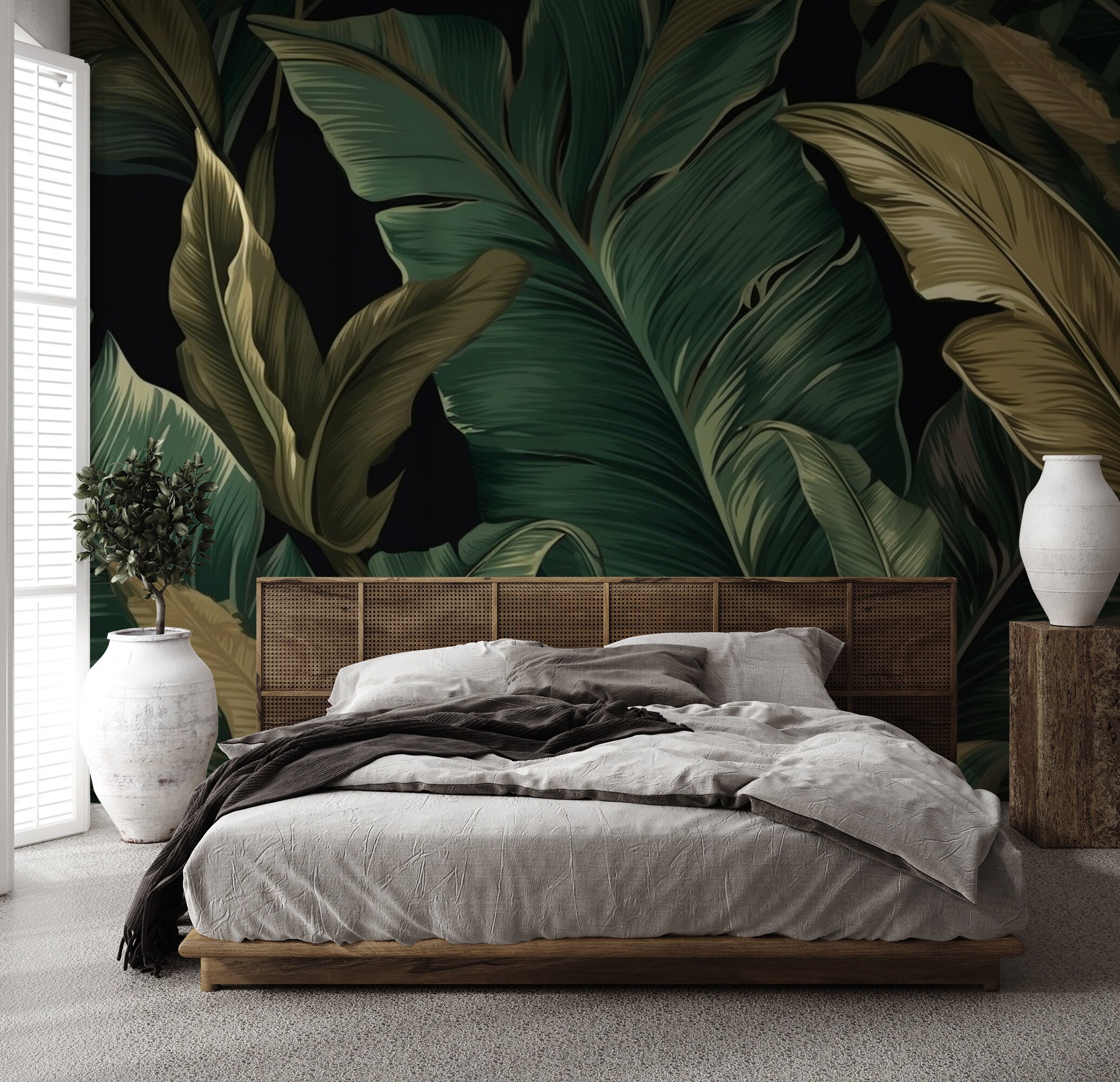 Dark Green Wallpaper With Tropical Leaves| Wall Decor | Home Renovation ...