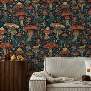 Dark Mushrooms Wallpaper, Vintage Wall Mural Home Renovation Wall Art ...