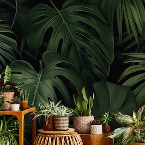 Tropical green leaf wallpaper | Wall Decor | Home Renovation | Wall Art | Peel and Stick Or Non Self-Adhesive Vinyl Wallpaper