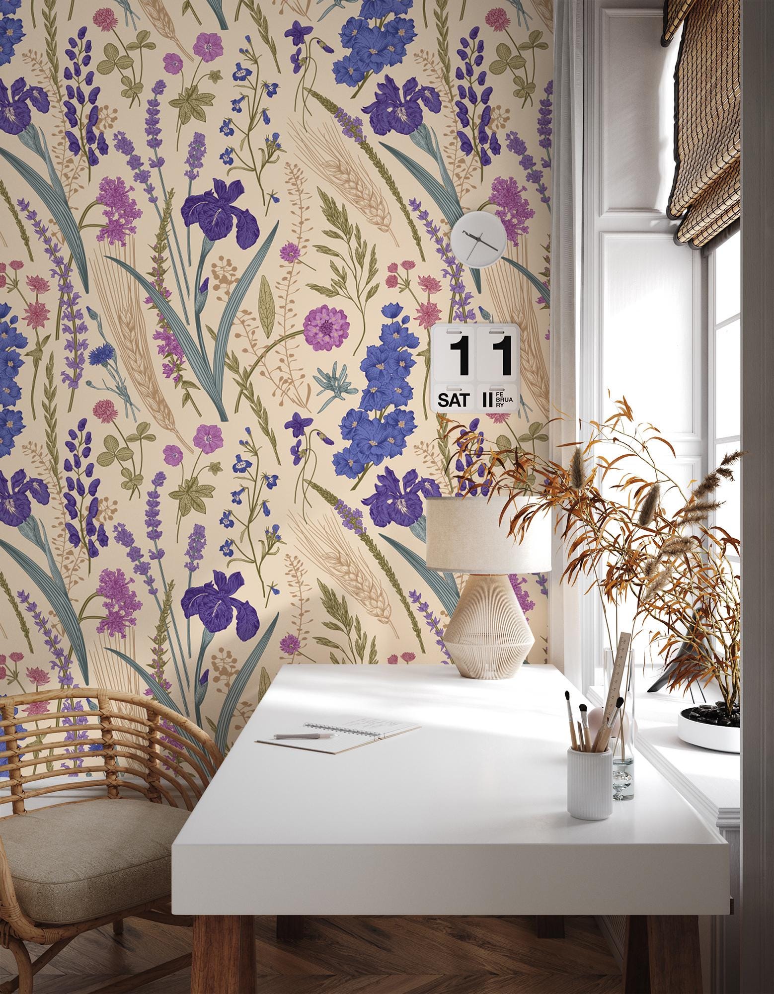 Iris & Meadow Flowers Wallpaper | Floral Wall Mural | Home Renovation ...