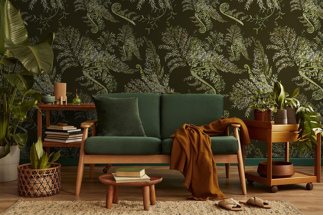 Leaves Olive Green Dark Wallpaper | Botanical Wall Mural | Home ...