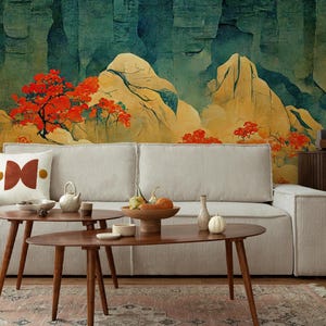 Chinese landscape wallpaper, Mountain Wall Mural | Home Renovation | Wall Art | Peel and Stick Or Non Self-Adhesive Vinyl Wallpaper