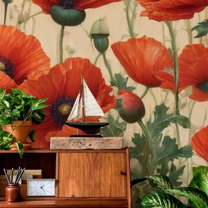Watercolor Floral Wallpaper, Red Poppy Wall Mural | Home Renovation ...