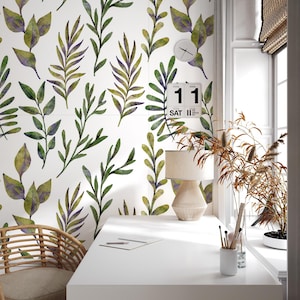 Green Leaves Wallpaper | Botanical Wall Decor | Home Renovation | Wall Art | Peel and Stick Or Non Self-Adhesive Vinyl Wallpaper