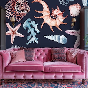 Dark sea animals watercolor wallpaper | Wall Decor | Home Renovation | Wall Art | Peel and Stick Or Non Self-Adhesive Vinyl Wallpaper