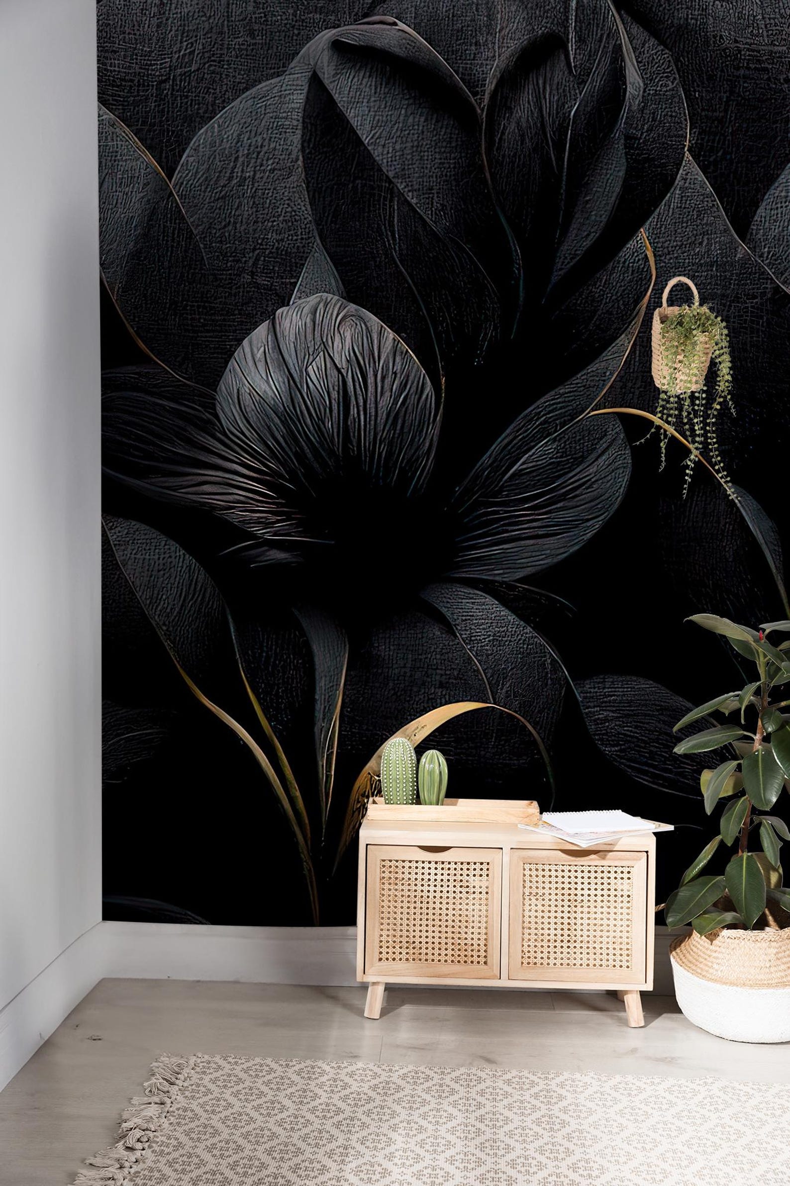 Dark Luxury Wallpaper, Floral and Leaf Home Decor | Home Renovation ...