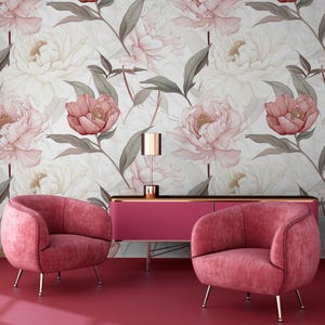 Pink Vintage Botanical Wallpaper | Peony Wall Mural | Home Renovation ...