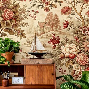 Watercolor landscape wallpaper, floral Wall Mural | Home Renovation | Wall Art | Peel and Stick Or Non Self-Adhesive Vinyl Wallpaper