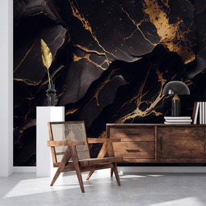 Black abstract wallpaper, wall mural | Wall Decor | Home Renovation | Wall Art | Peel and Stick Or Non Self-Adhesive Vinyl Wallpaper