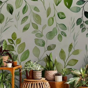 Minimalist watercolor wallpaper, botanical Wall Mural | Home Renovation | Wall Art | Peel and Stick Or Non Self-Adhesive Vinyl Wallpaper