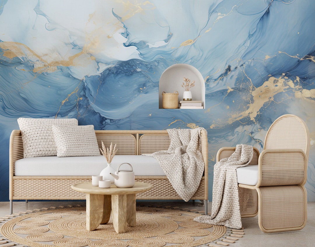 Abstract Blue Wall Mural, Marble Wallpaper | Wall Decor | Home ...