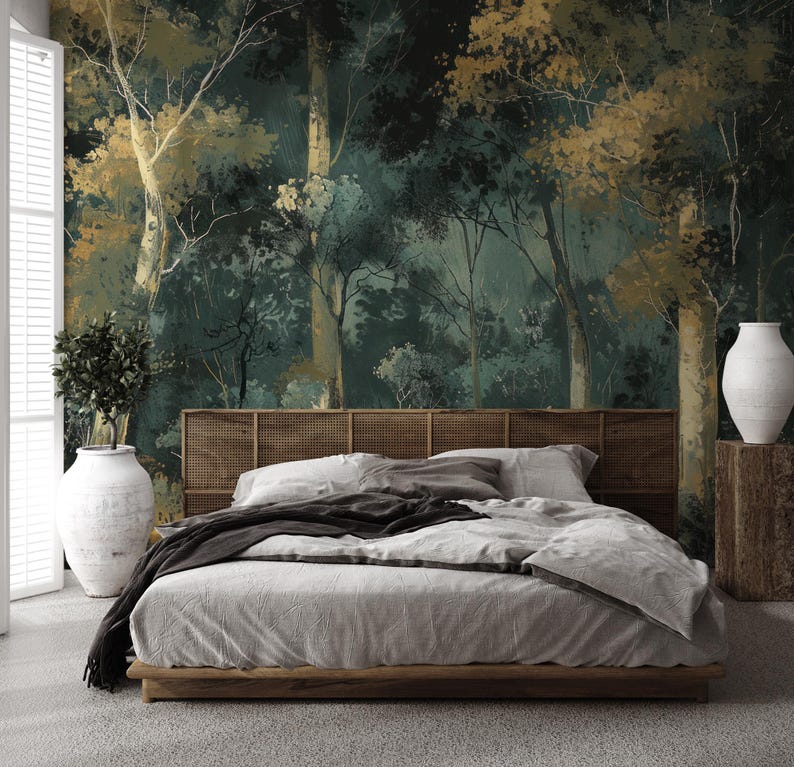Dark Forest Wallpaper, Woodland Wall Mural | Home Renovation | Wall Art