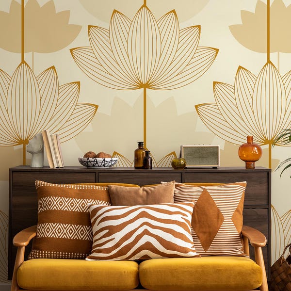 Asian lotus wallpaper, flower Home Decor | Home Renovation | Wall Art | Peel and Stick Or Non Self-Adhesive Vinyl Wallpaper