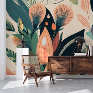 Modern abstract wallpaper | Botanical Wall Mural | Home Renovation | Wall Art | Peel and Stick Or Non Self-Adhesive Vinyl Wallpaper