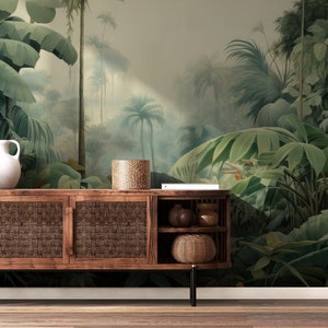 Tropical plants and trees wall mural| Wall Decor | Home Renovation | Wall Art | Peel and Stick Or Non Self-Adhesive Vinyl Wallpaper