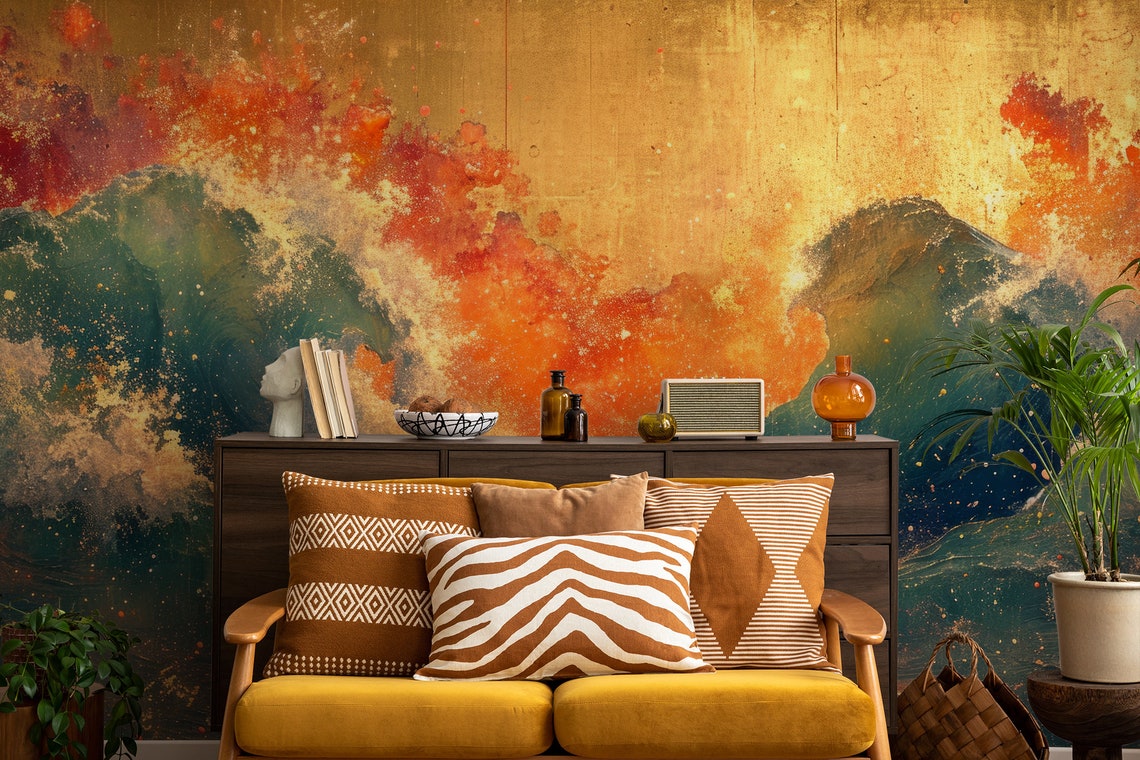 Artistic Wall Mural, Wave Wallpaper Wall Decor Home Renovation Wall Art — free download