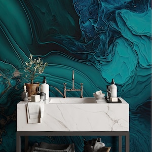 Dark green abstract wallpaper, wall mural | Wall Decor | Home Renovation | Wall Art | Peel and Stick Or Non Self-Adhesive Vinyl Wallpaper