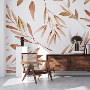 Watercolor Floral wallpaper, leaf Home Decor | Home Renovation | Wall Art | Peel and Stick Or Non Self-Adhesive Vinyl Wallpaper