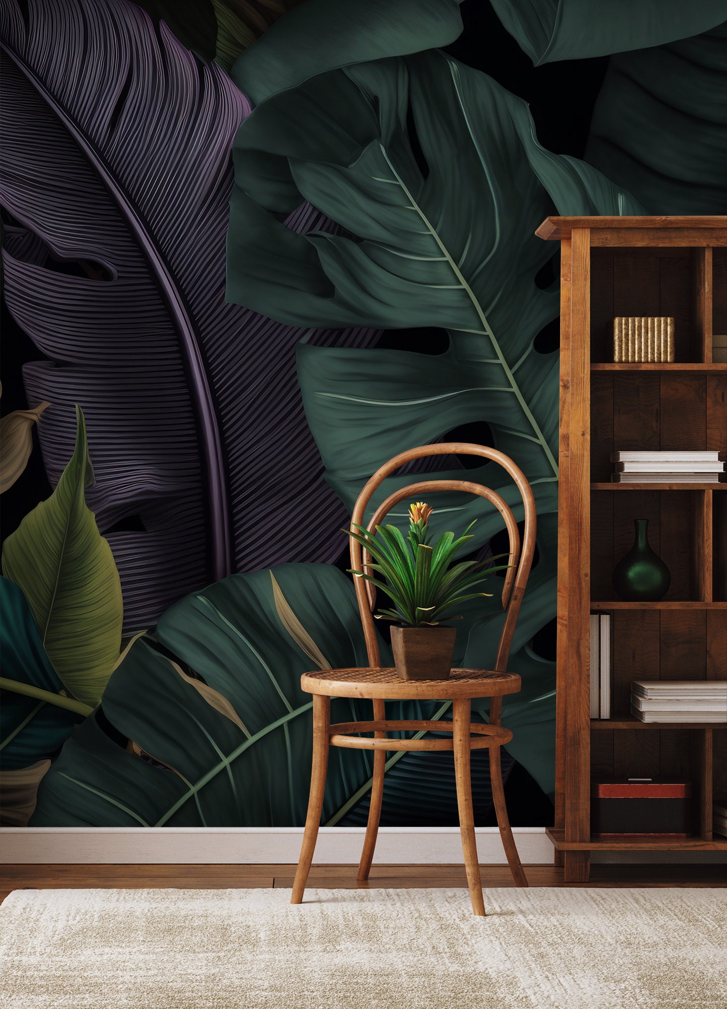 Dark Leaves Wall Mural, Tropical Leaf Wallpaper | Wall Decor | Home ...