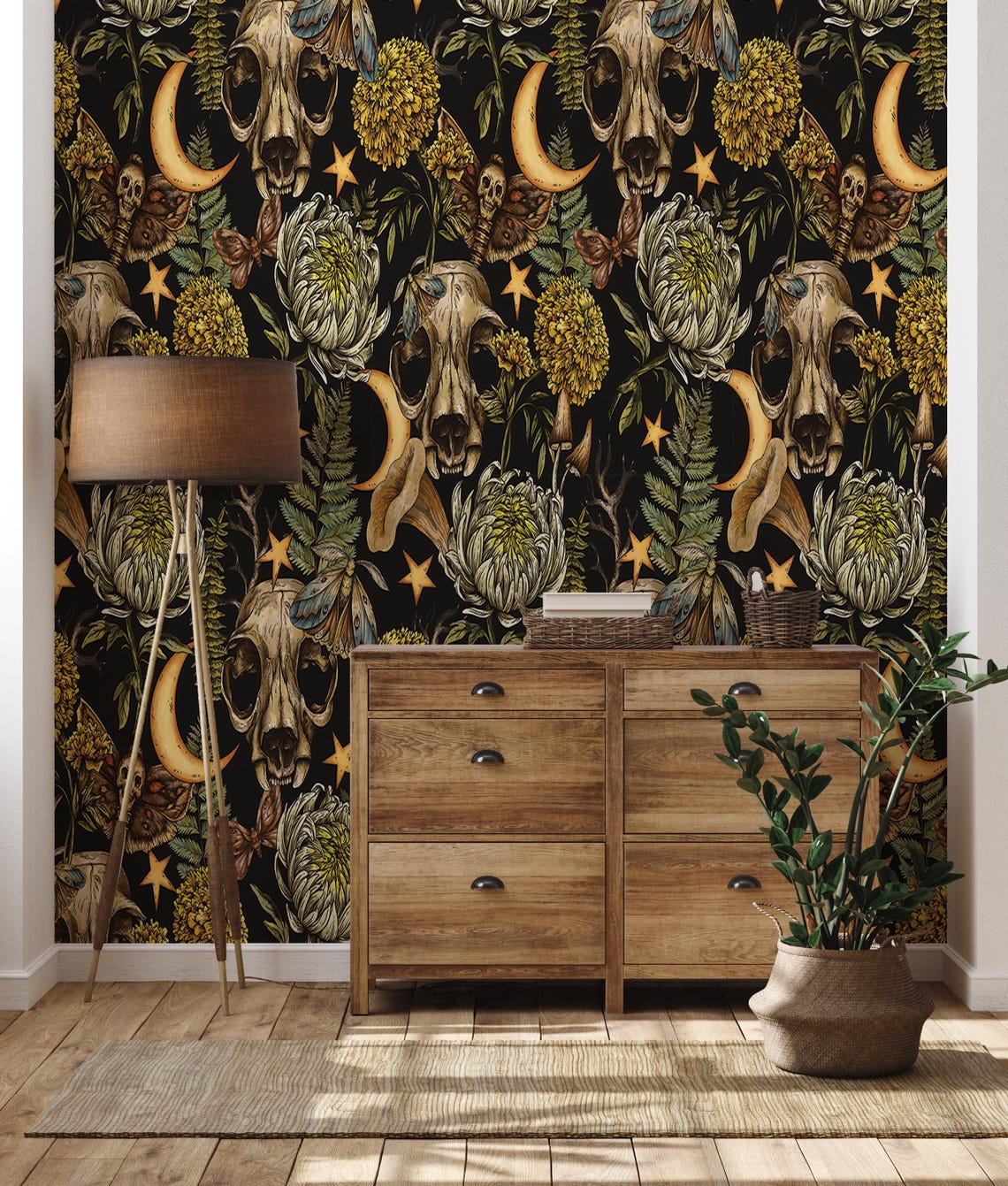 Forest Mushroom Wallpaper, Skull and Flower Wall Mural | Home ...