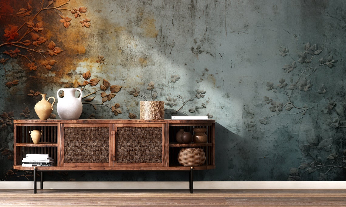 Abstract Floral Wallpaper With Natural Grunge Wall Decor Home