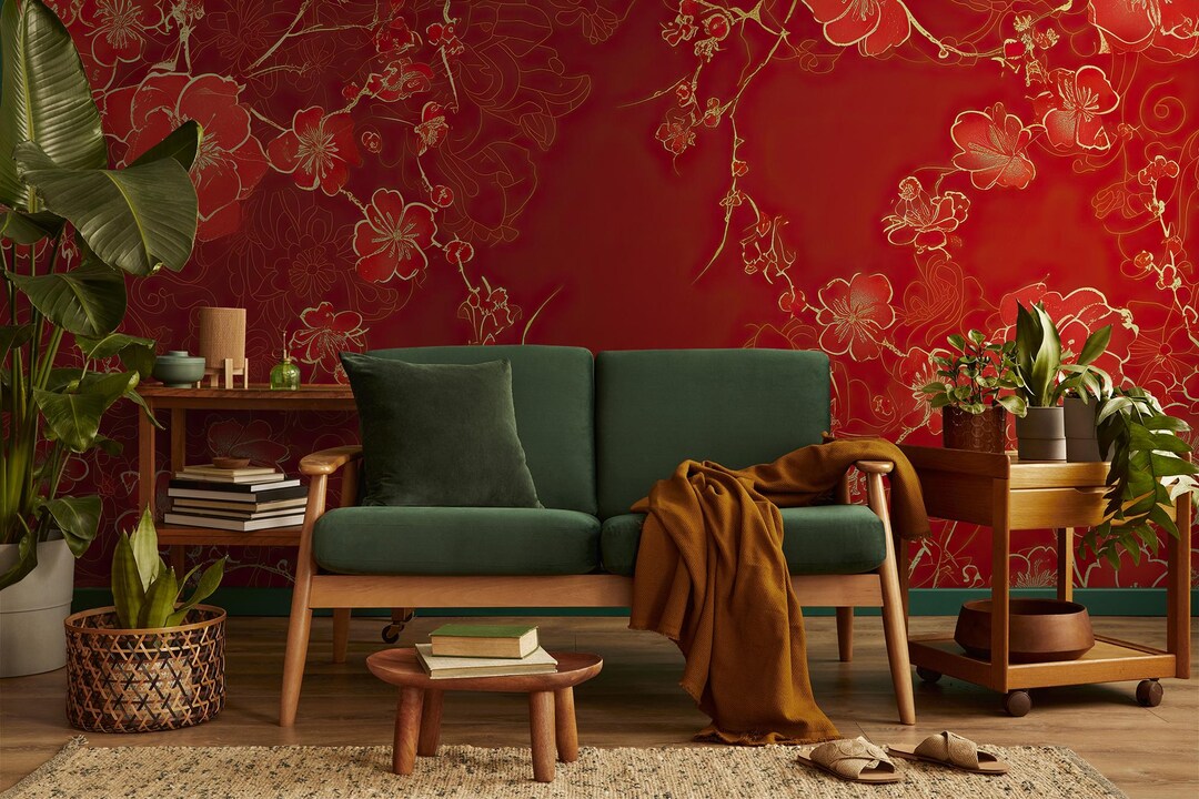 Red Abstract Wallpaper, Floral Wall Mural | Home Renovation | Wall Art ...
