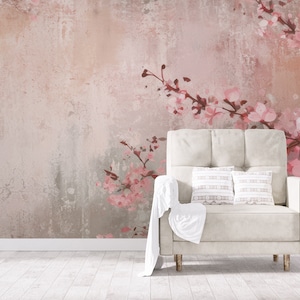 Kirschblütenzweig Betontapete Wanddekoration Hausrenovierung Wandkunst Vinyl-Tapete zum Abziehen und Aufkleben oder nicht selbstklebend Bild 2