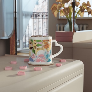 Colourful Eevee Eeveelutions Heart-Shaped handle Mug