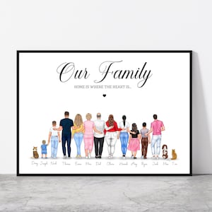 Personalised Family Print, Custom Our Family Gift, Family Dog Print, Personalized Family Portrait With Pets, Mothers Day Gift, Family Gift