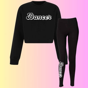 Dancer Crop Sweatshirt and Leggings Set. Choose your own text colour. Dance, Sportswear, Activewear