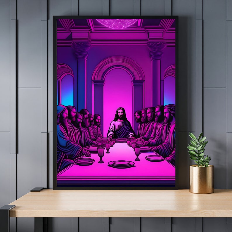 The Last Supper Neon Poster Leonardo Da Vinci Neon Wall Hanging Purple