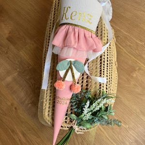 Schultüte mädchen, Schultüte Kirsche, schultüte stoff, Schultüte Geschenk, beige rosa gold, Zuckertüte machen jungen, Einschulung, Kirsche